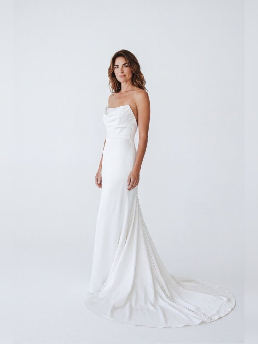 VOW'D Ridge Ivory Satin Strapless Wedding Gown — Size 2